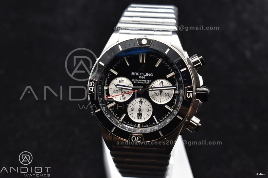 Bracelet SS 44mm Best B01 SS Dial A7750 BLSF Edition Black on 1:1 Chronomat 1123